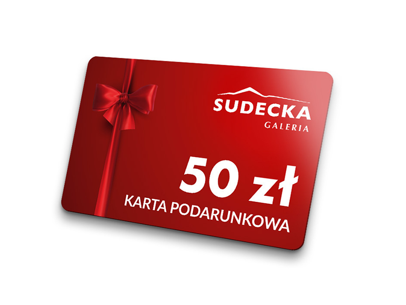 czerwona karta podarunkowa galerii sudeckiej o wartości 50 zł