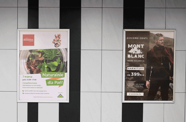 Widok plakatów B1 w galerii sudeckiej w jeleniej górze.